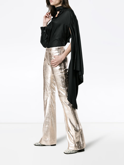 Silver Metallic Leather Trousers, leather pants 2018